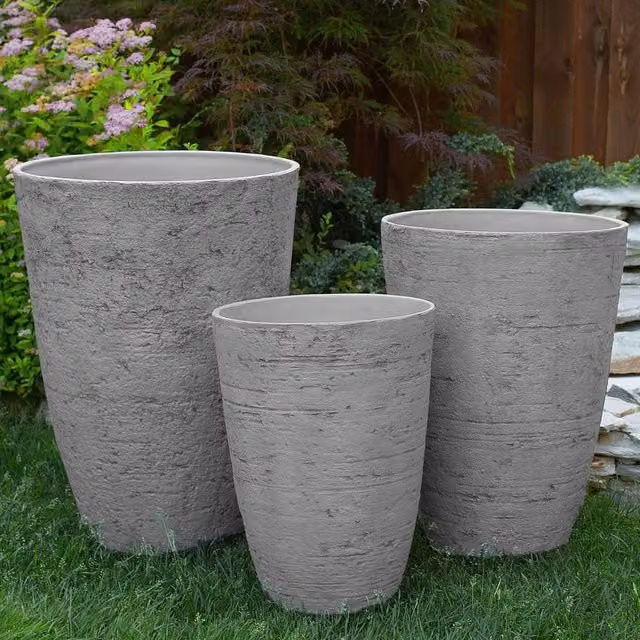 Wyld and Coco Textured Grey Stone Plant Pot W/D/H: 51 x 51 x 71 cm – 1