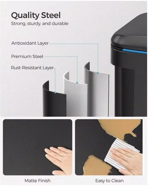 SONGMICS Dual Compartment Pedal Kitchen Bin with Soft Close, Black, W: 40.0 cm, D: 40.8 cm, H: 60.2 cm