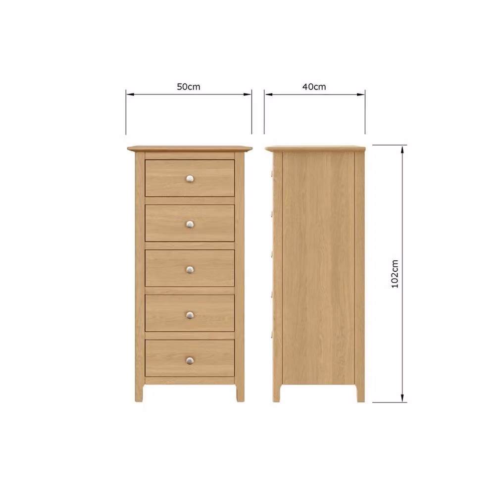 KORVIXA 5 Drawer Chest of Drawers Bedroom Storage Unit in Oak Brown and Beige – 2
