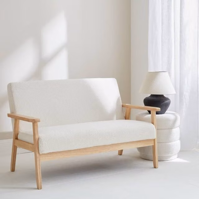 Sweekeec Scandi-style 2-Seater Loveseat Sofa in Cream Boucle Fabric