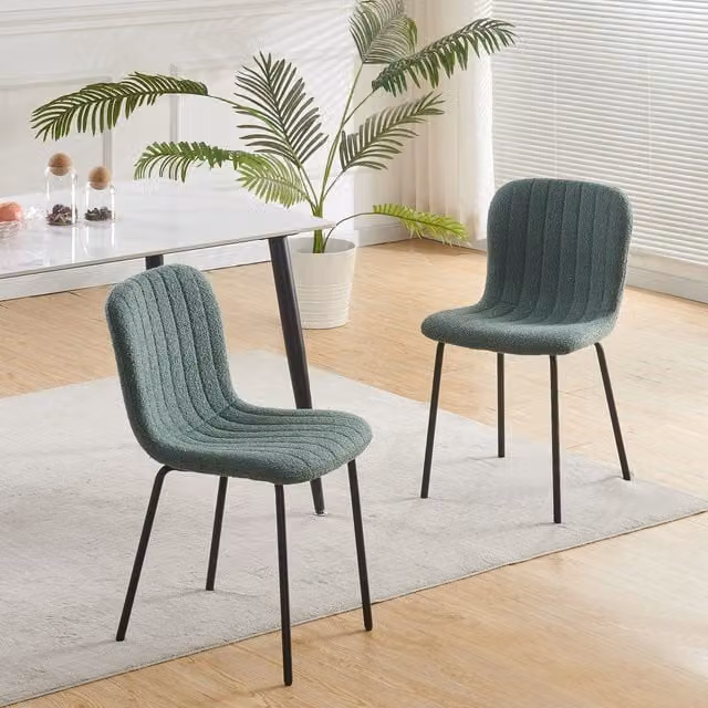 MCC Direct Bella Luxe Set of 4 Green Teddy Faux Fur Dining Chairs with Metal Legs