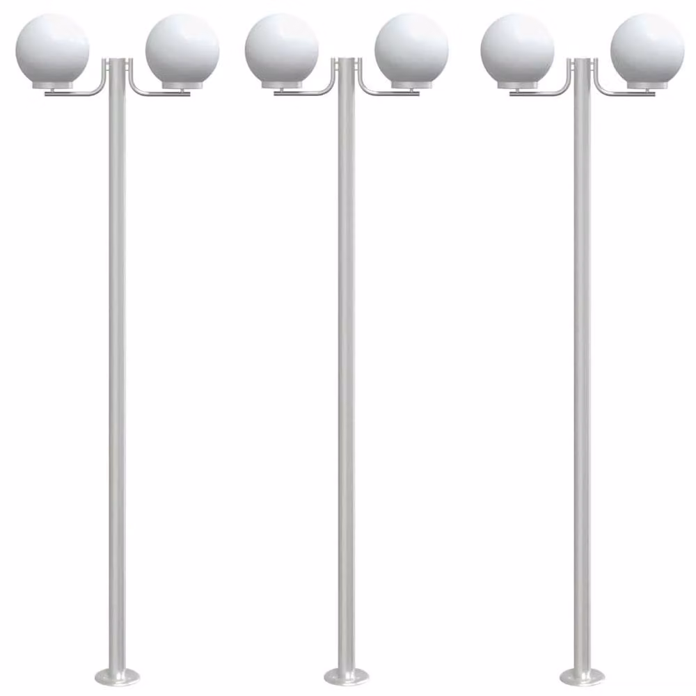 Berkfield Home Set of 3 Silver Stainless Steel Outdoor Floor Lamps, Height: 215 cm – 2