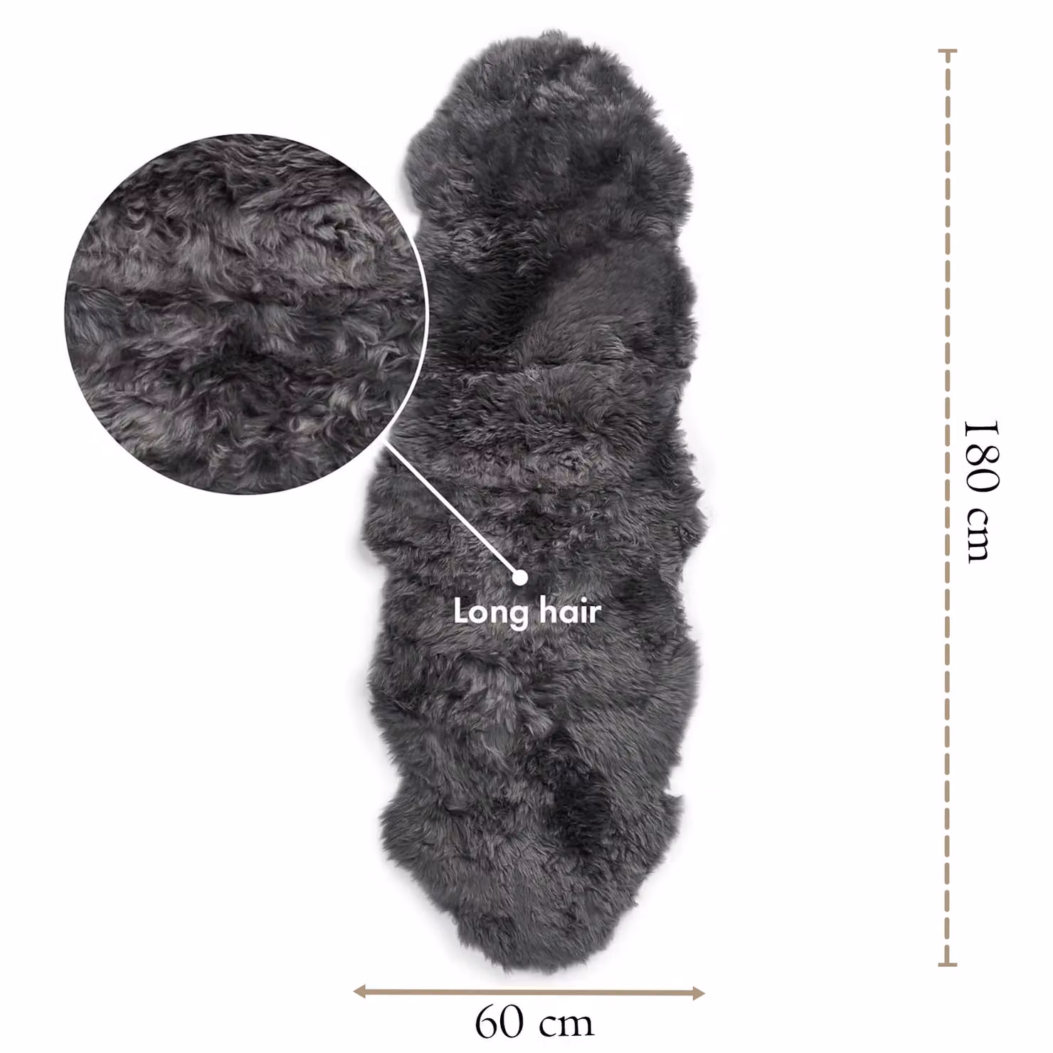Infinity Leather Dark Grey Genuine Sheepskin Wool Rug, W/D: 180 x 60 cm – 3