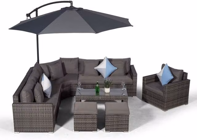 Giardino Santorini 6 Seat Rattan Sofa Set with Armchair, Coffee Table and 2 Stools in Grey and Brown