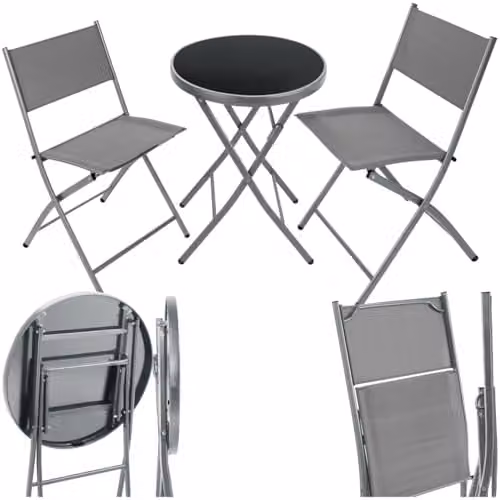 tectake Garden Bistro Set with Glass Top Table and 3 Chairs in Grey