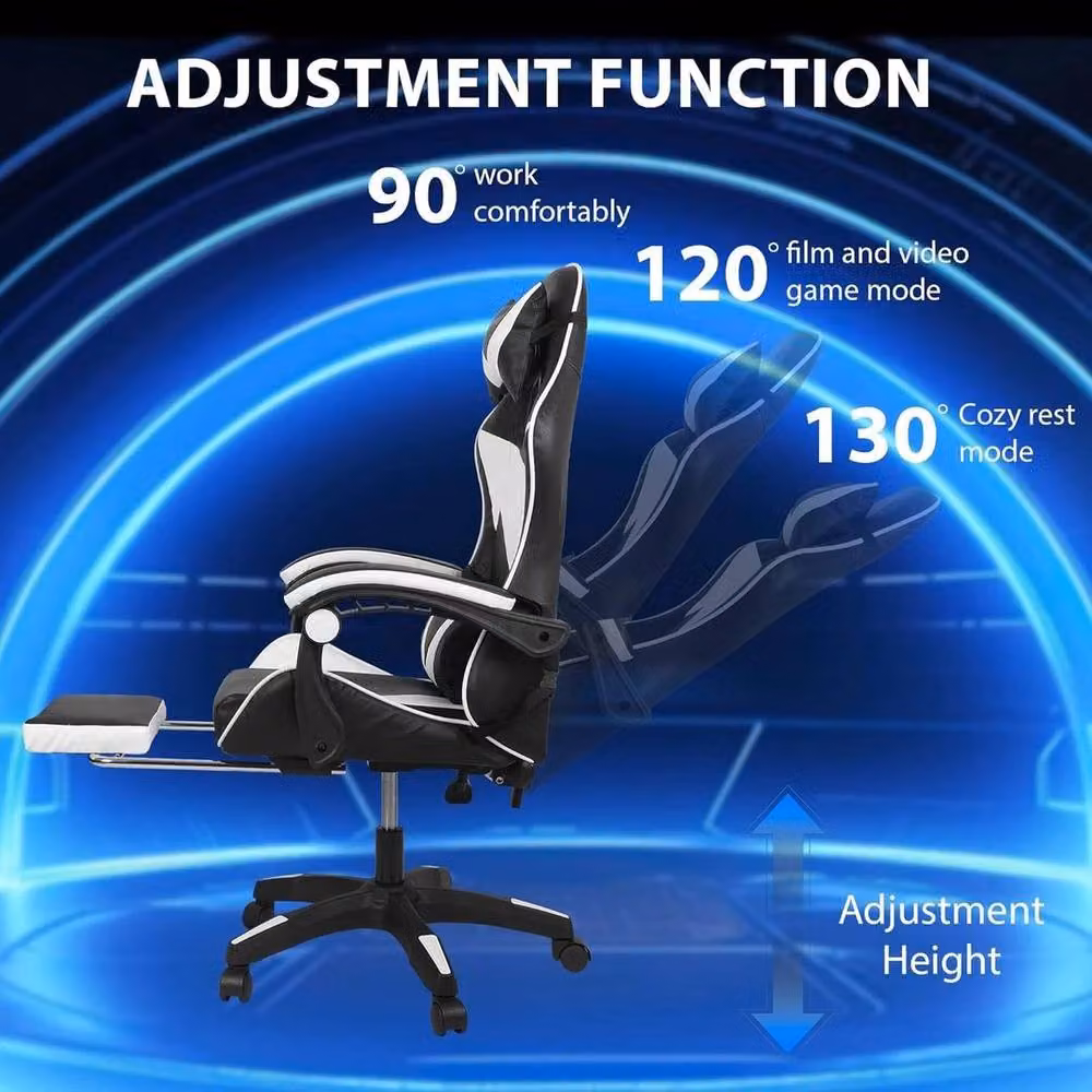 NESTLUNE Black Leather Gaming Chair with Headrest and 360 Degree Swivel – 5