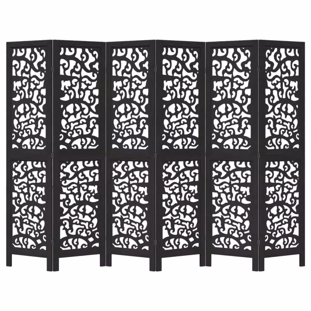 Berkfield Home 6-Panel Black Solid Paulownia Wood Room Divider – 4