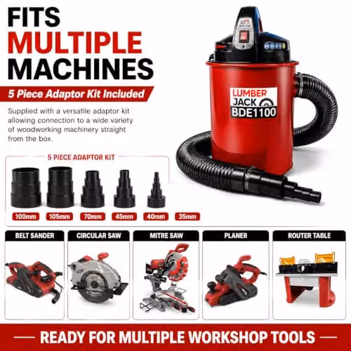 Lumberjack 1100W Woodworking Dust Collector with 50L Drum in Red, W: 100 cm, D: 40 cm, H: 40 cm – 10