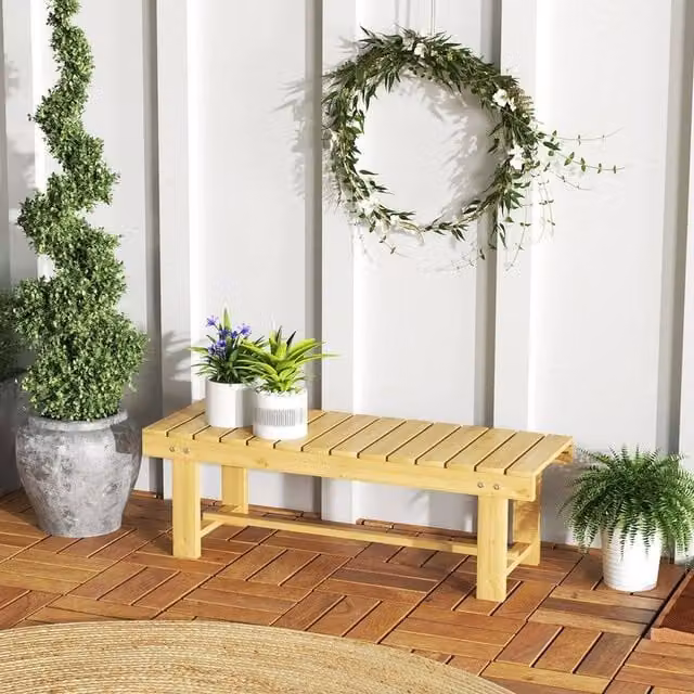 EONLION Natural Wood Outdoor Garden Bench in Beige, Width: 100 cm