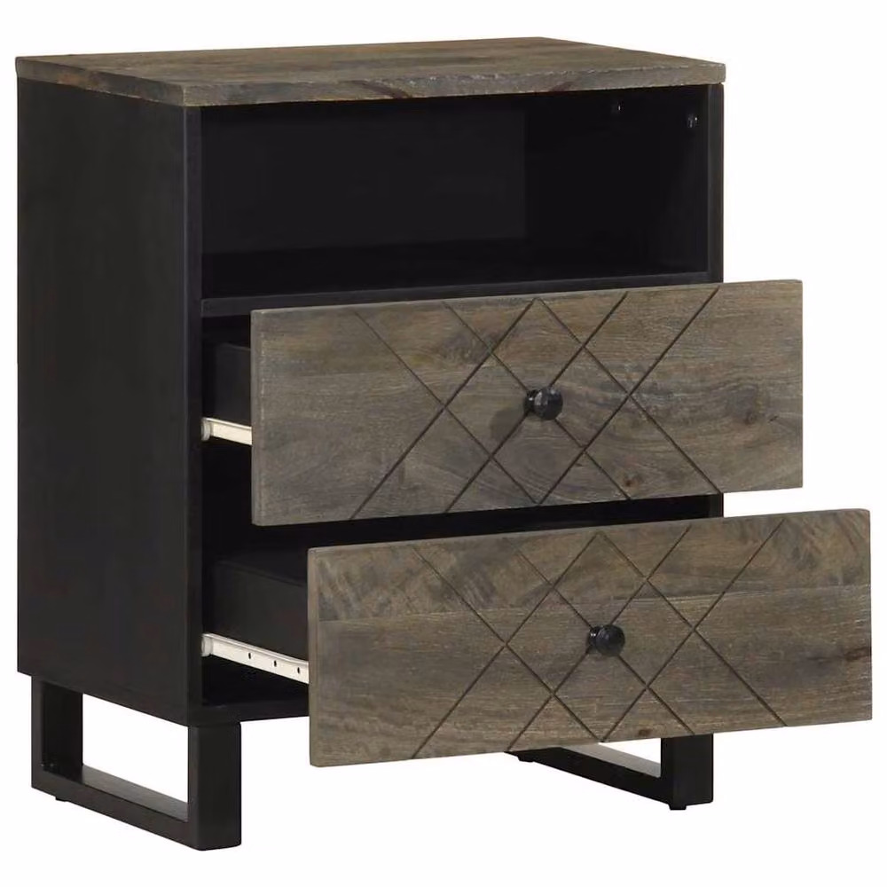 Berkfield Home Beautiful Black Solid Mango Wood Bedside Cabinet W/D/H: 50 x 33 x 62 cm – 2