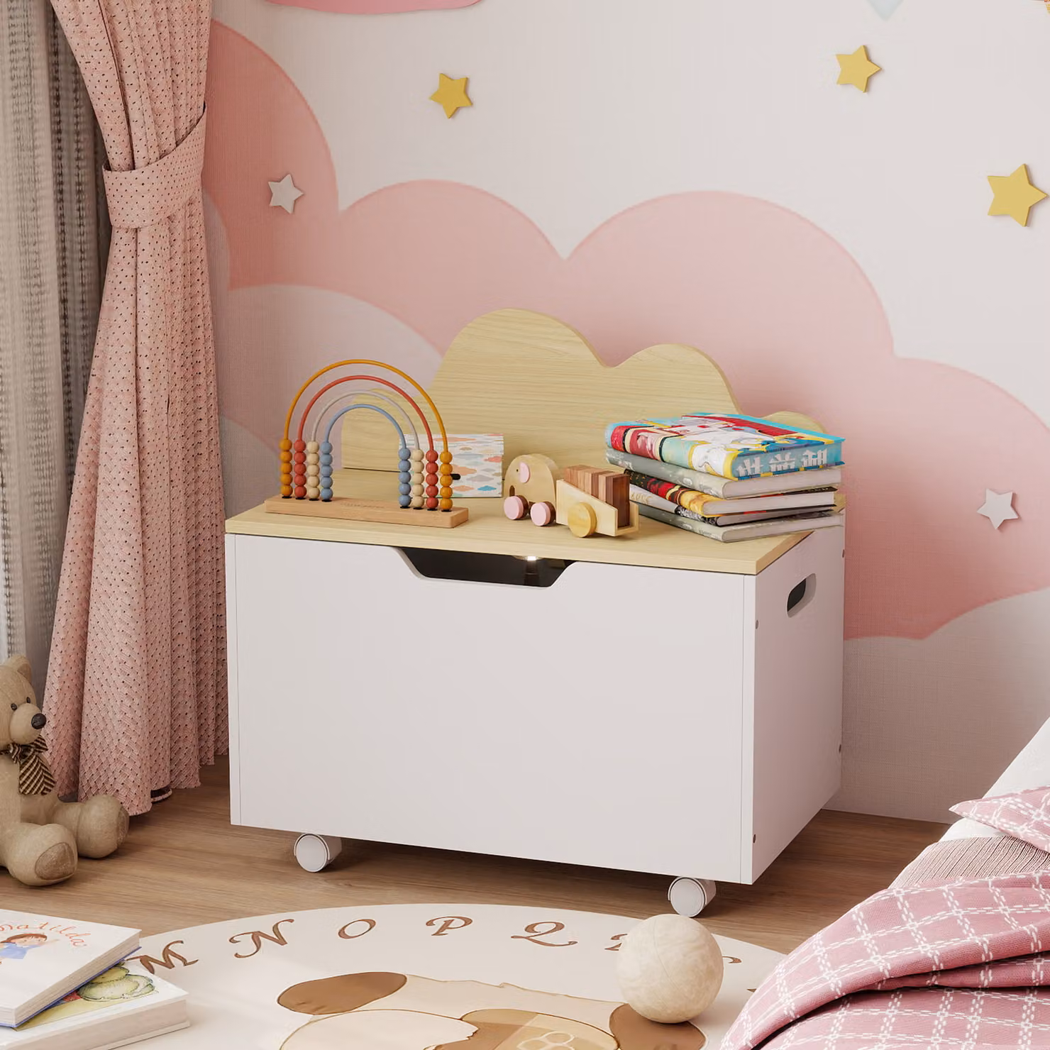 AIYAPLAY White Toy Box with Lid and Castors, MDF Toddler Storage Organiser for Playrooms and Bedrooms – 2