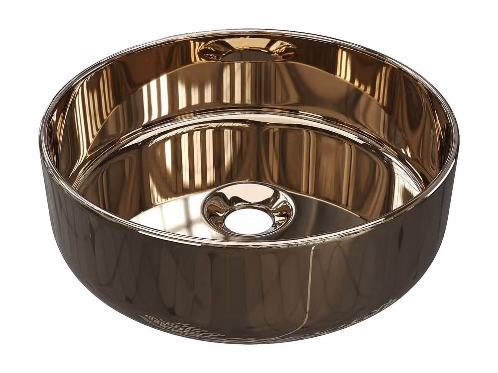 Vente-unique KANELLE II Round Ceramic Washbasin in Bronze with Copper Effect, Diameter: 36 cm – 2