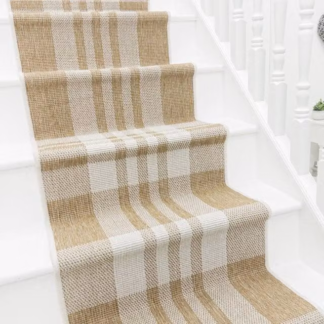 runrug Chequered Stair Runner Carpet in Brown, W: 60 cm x L: 510 cm