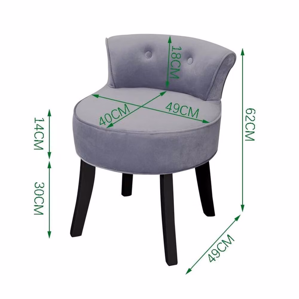 KORVIXA Grey Velvet Dressing Table Stool with Black Wood Frame – 2