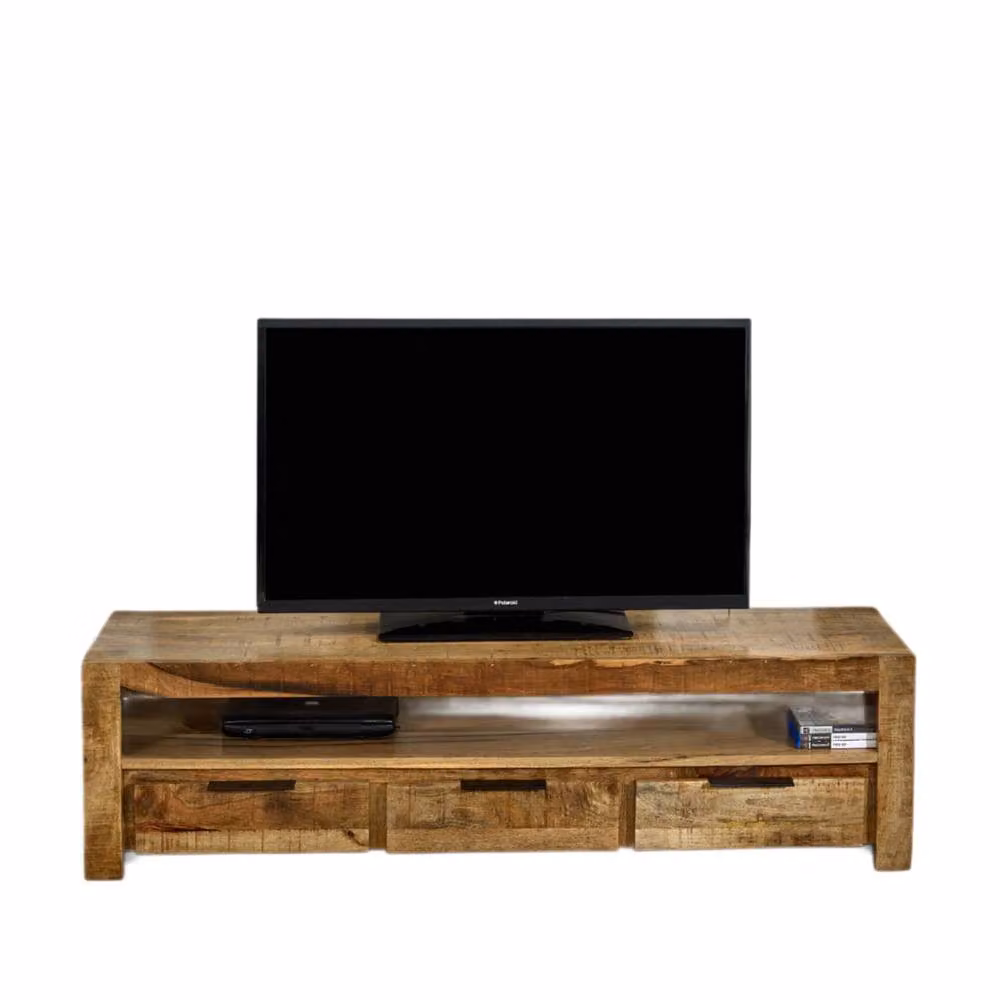 Wyld Haus London Natural Mango Wood Large TV Cabinet with 3 Drawers and 1 Shelf in Brown, W/D/H: 150 x 40 x 40 cm – 2