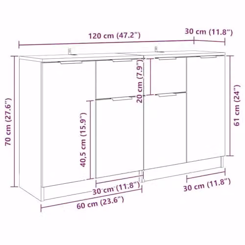 vidaXL Set of 2 Modern Sideboards in Brown Engineered Wood, W/D/H: 60 x 30 x 70 cm – 3