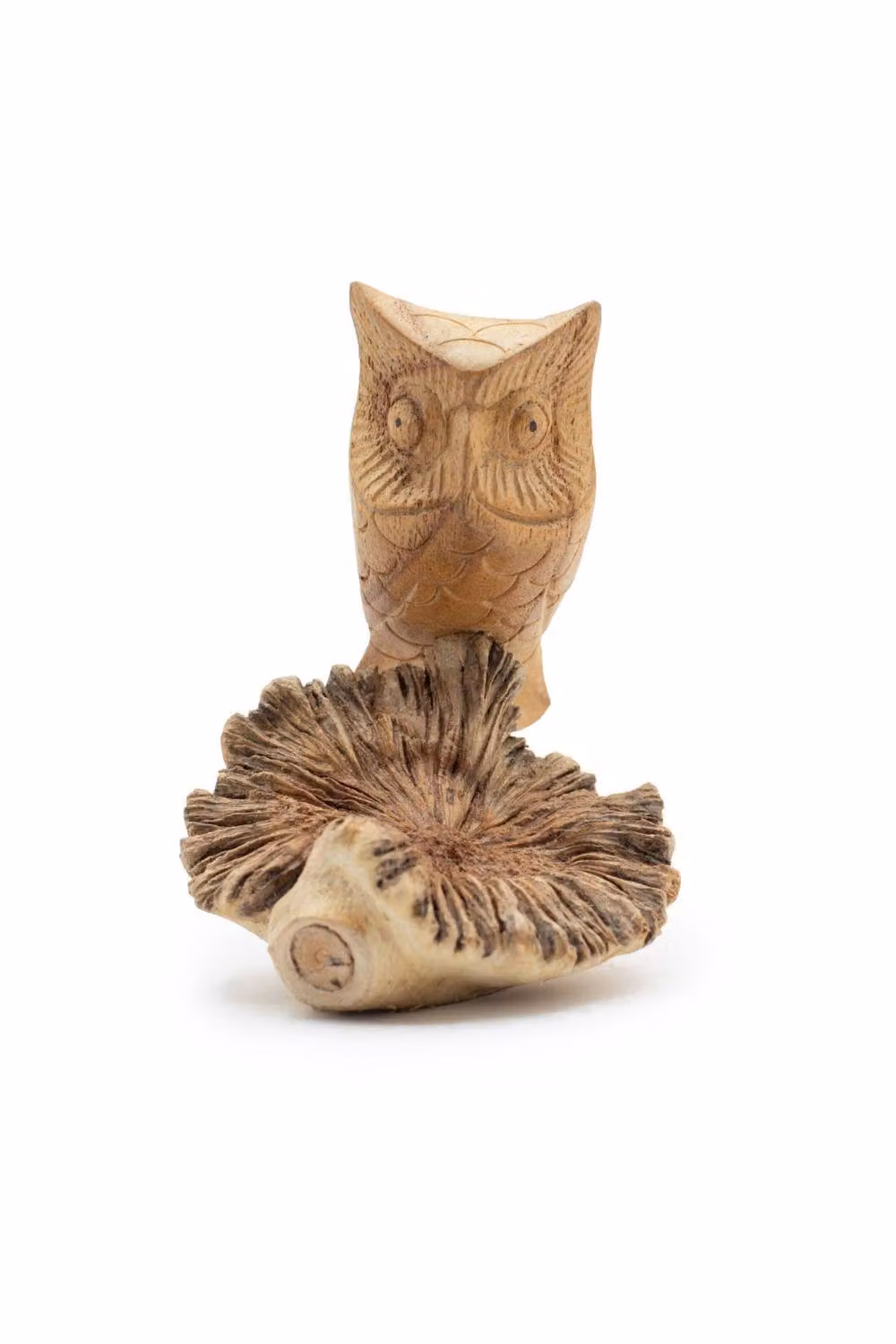 KDMD Owl Watching Parasite Wood Carving on Natural Wood Base, Brown – 2