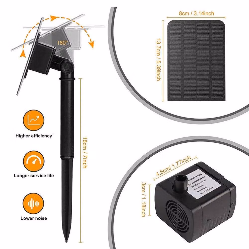 NESTLUNE 2-in-1 USB and Solar Powered Submersible Fountain Pump, Black – 2