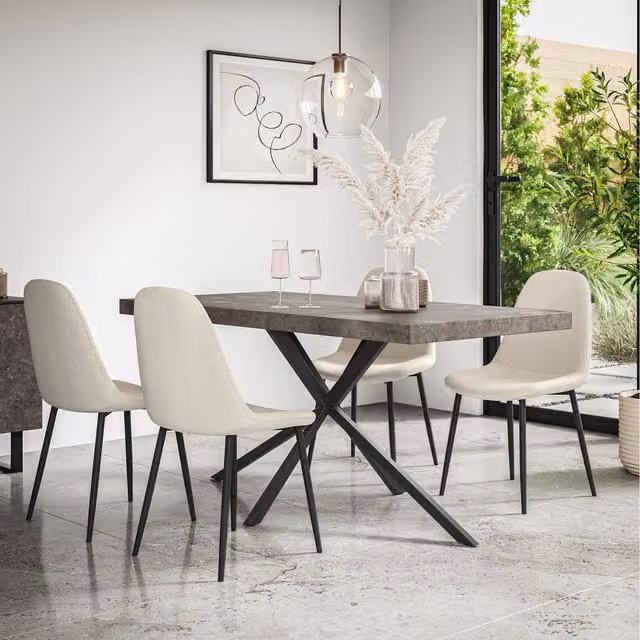 More4Homes Donni Dining Table and 4 Maya Boucle Chairs in White with Concrete Effect