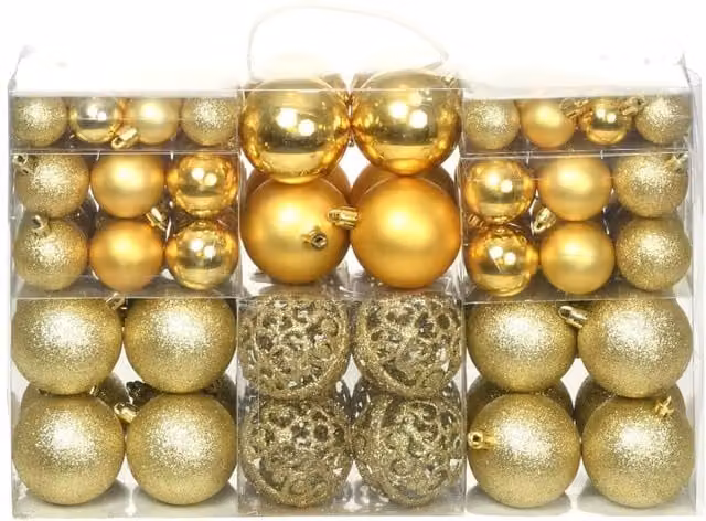 Berkfield Home 100 Piece Gold Christmas Bauble Set, Round Hanging Ornaments in 3 cm, 4 cm and 6 cm Sizes