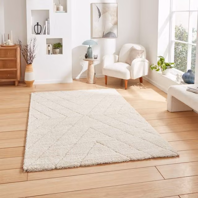 Ideal Terrys Modern Shaggy Rug in Beige and White, W: 290 cm, D: 200 cm