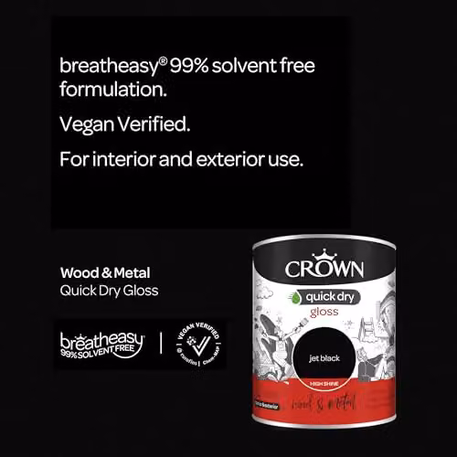 Crown Jet Black Gloss Wood and Metal Paint, 750ml – 2