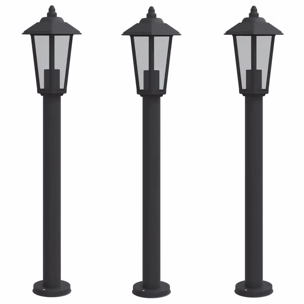 Berkfield Home Set of 3 Black Stainless Steel Outdoor Floor Lamps, Height: 80 cm – 2