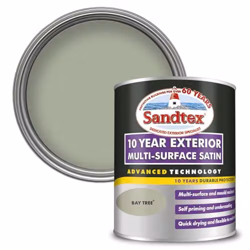 Sandtex 10 Year Multi Surface Satin Paint, Bay Tree Green, 0.75 l