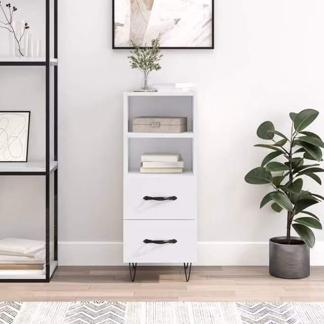 Berkfield Home Modern High Gloss White Sideboard in Engineered Wood, W/D/H: 34.5 x 34 x 90 cm