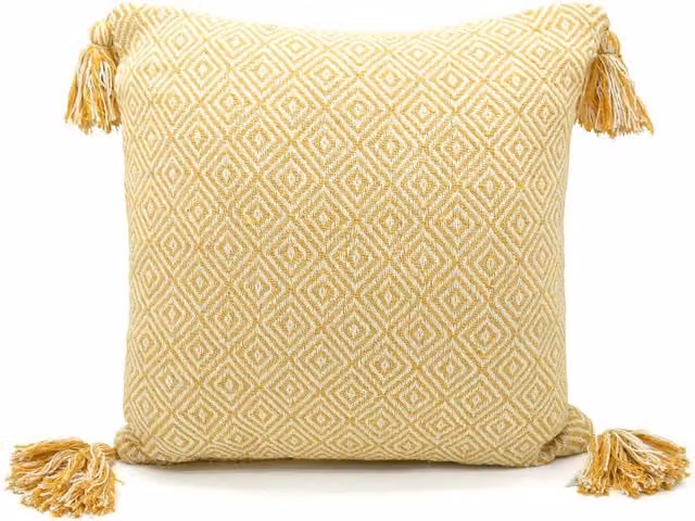 Velosso Shabby Chic Square Cotton Tassel Edge Cushion in Yellow and Orange
