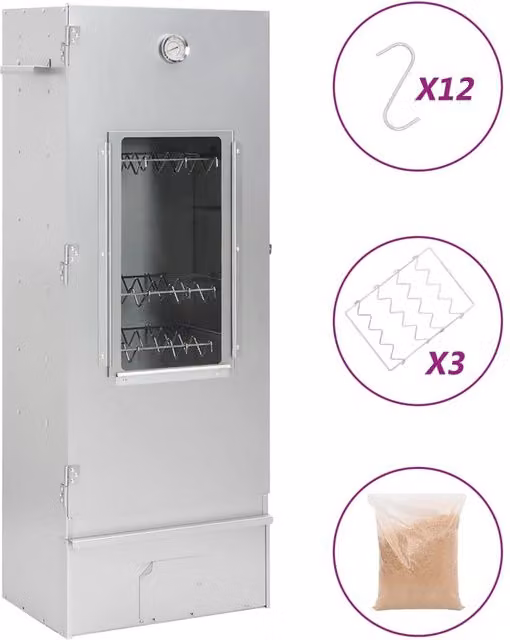 Berkfield Home Vertical BBQ Oven Smoker with Wood Chips, Silver Galvanised Steel, W/D/H: 44.5 x 29 x 110 cm – 1