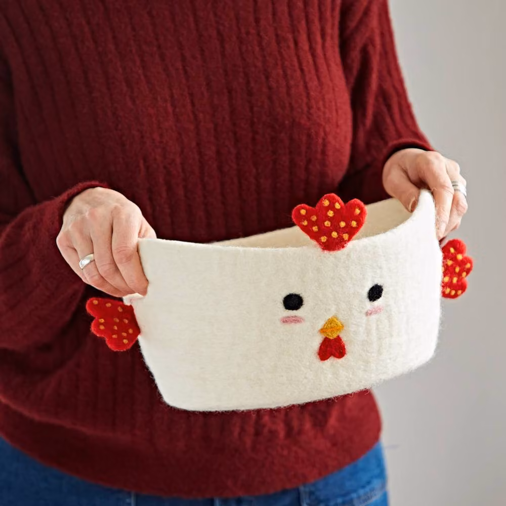 Paper High Felt Chicken Storage Basket with Handles in White – 2