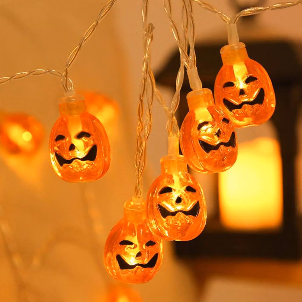 Kraft & Co BrightGlow Halloween Pumpkin String Lights, Battery Operated Warm White LED Lights in Orange and White – 6