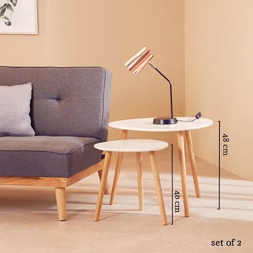 Orsina Set of 2 Nesting Tables, Grey and White Square Tables with Wood Legs – 2