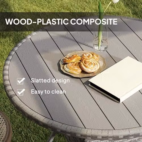Outsunny Grey PE Rattan and Metal Outdoor Dining Table for Garden – 4