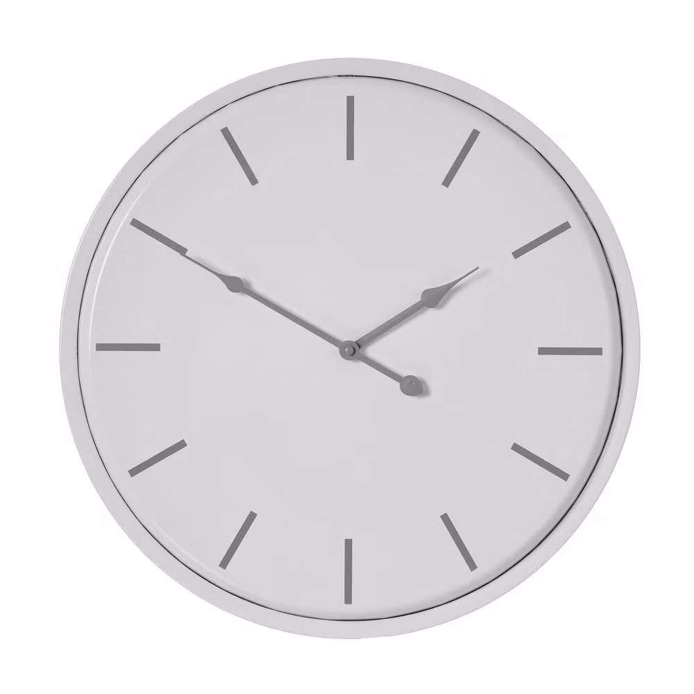 Wyld Haus Scandinavian Minimalist Silent Analog Round Metal Wall Clock in White and Grey – 2