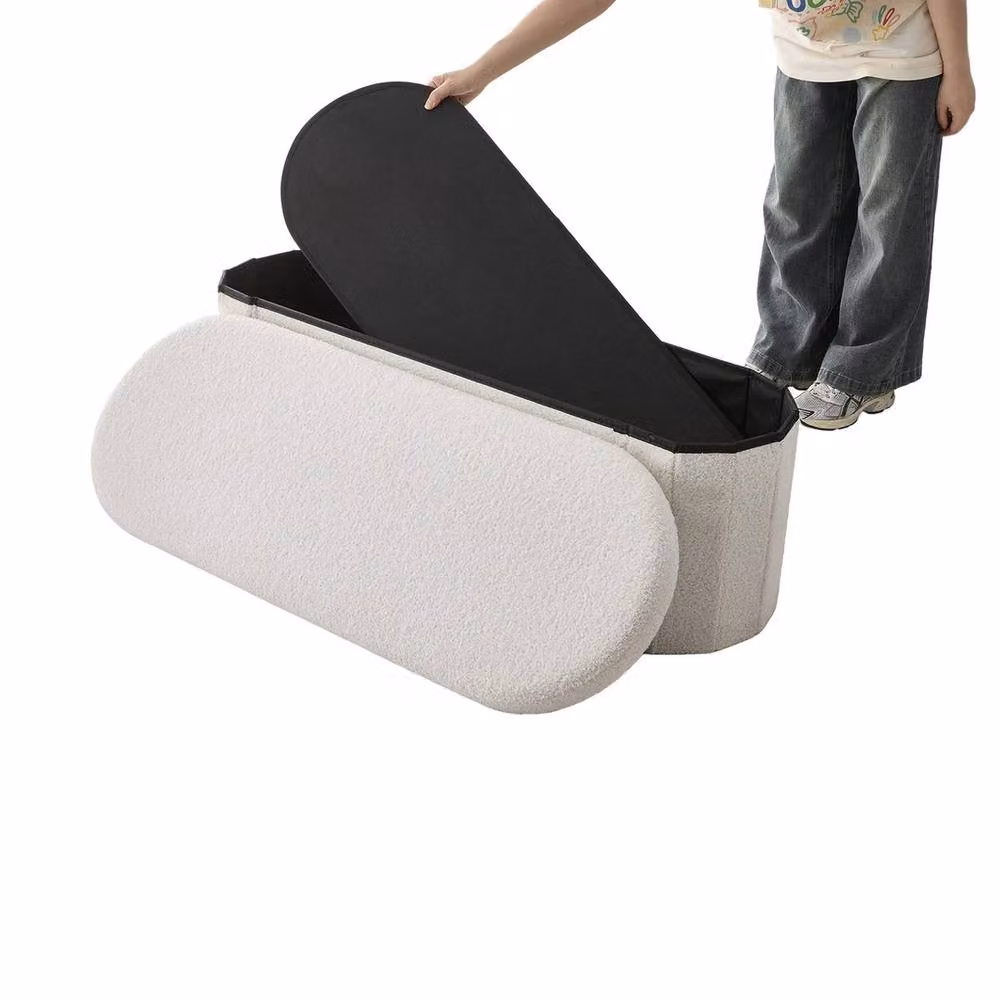 FORGEVIO White Folding Storage Box and Upholstered Bed End Footstool Bench – 2