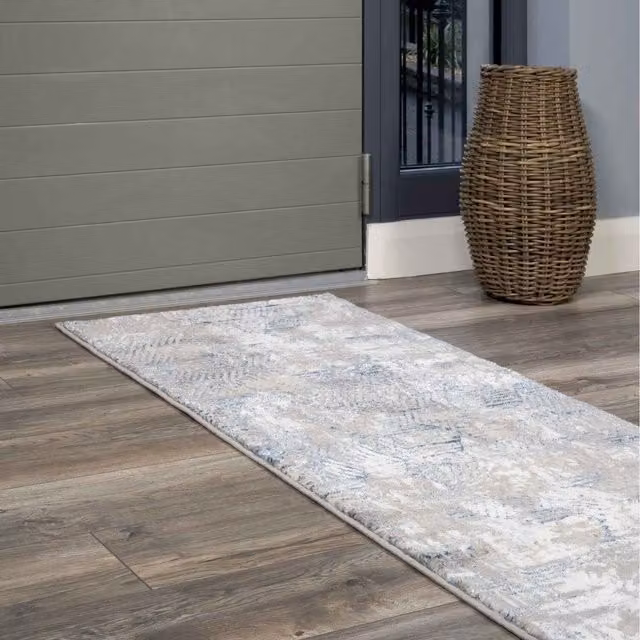 The Rug House Modern Geometric Rectangular Area Rug in Grey and Blue with High-Low Effect, W: 240 cm, D: 70 cm