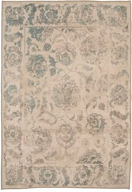 Kukoon Beige and Petrol Teal Floral Washable Rug, W/D/H: 80 x 300 cm – 1