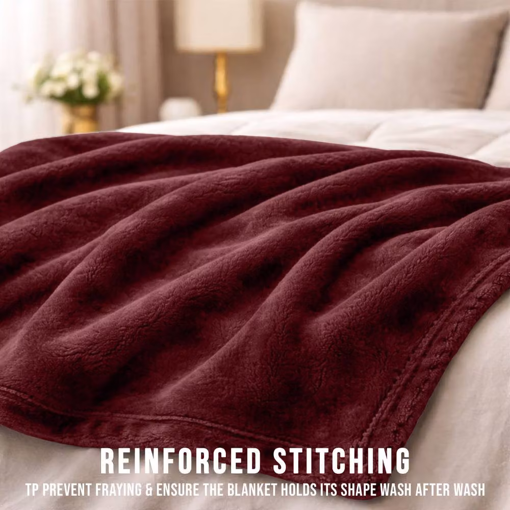 Grace Reversible Double Face Soft Flannel Fleece Throw Blanket in Red, W/D/H: 130 x 150 cm – 5