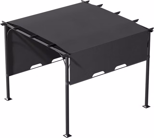 Livingandhome Garden Iron Pergola with Adjustable Polyester Canopy in Anthracite Grey, W: 400 cm, D: 300 cm, H: 230 cm