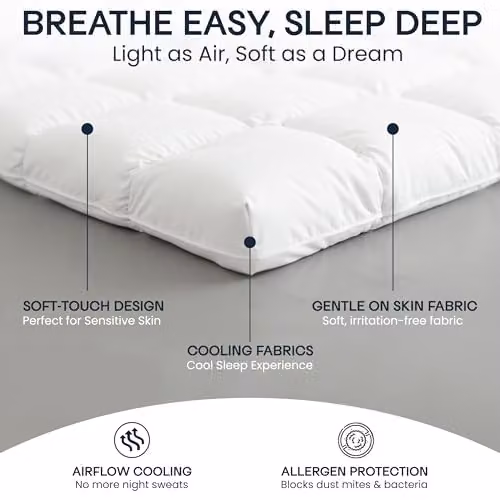Tanness Super King Microfibre Mattress Topper, Soft and Breathable Quilted Design, White, W/D/H: 200 x 200 x 10 cm – 4