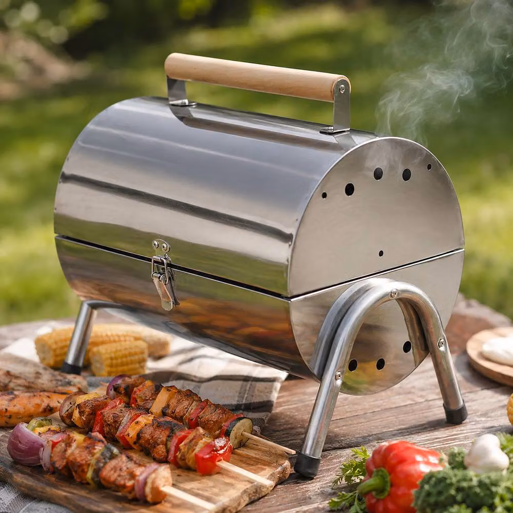 Marco Paul Portable Folding Stainless Steel Charcoal Tabletop BBQ in Silver with BBQ Tool Set, W/D/H: 38 x 30 x 25 cm – 6