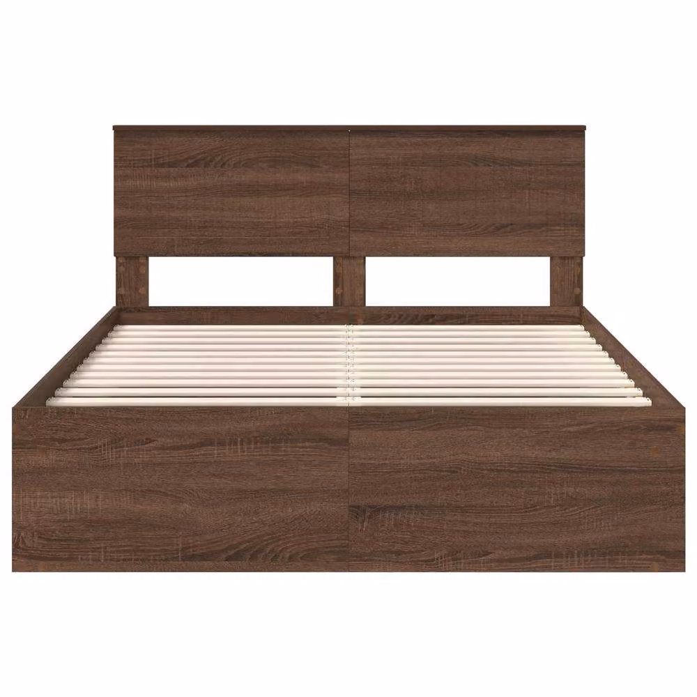 Berkfield Home Modern Bed Frame with Headboard in Brown Oak and Solid Pine Wood, W/D/H: 140 x 200 cm – 3