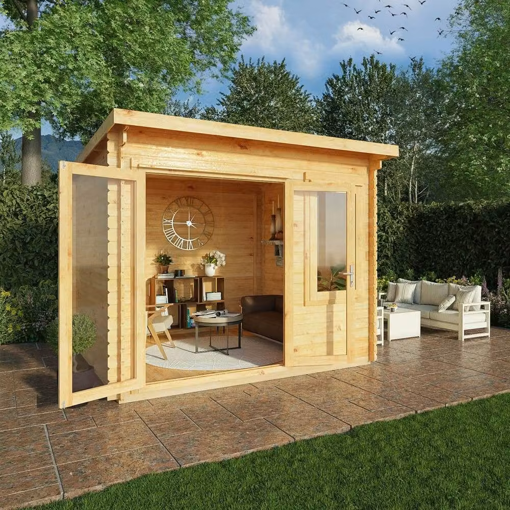 Mercia Elite Pent Log Cabin in Light Tan, 28 mm Wood, W: 303.2 cm, D: 333.4 cm, H: 249.4 cm – 3