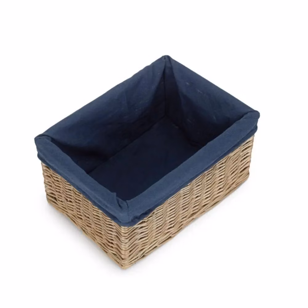 Red Hamper Antique Wash Willow Storage Basket with Navy Cotton Lining and Handles in Blue, W/D/H: 34.0 x 23.0 x 34.0 cm – 2