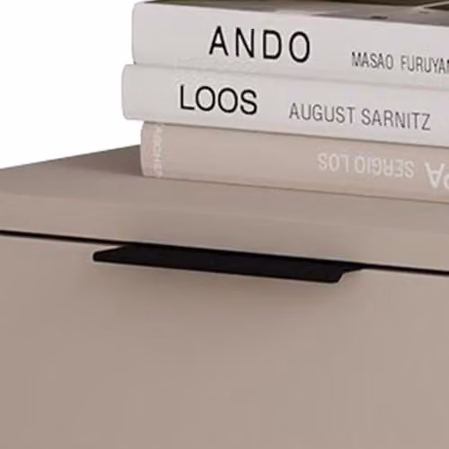 FWStyle Sandstone 1 Drawer Bedside Table with Black Metal Frame in Beige, Height: 50 cm, Width: 45 cm, Depth: 40.9 cm – 3