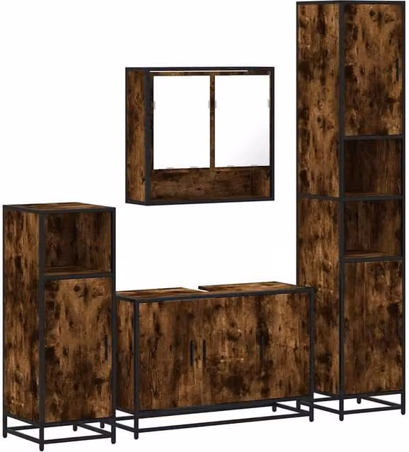 Berkfield Home 4-Piece Industrial Bathroom Furniture Set in Smoked Oak Brown