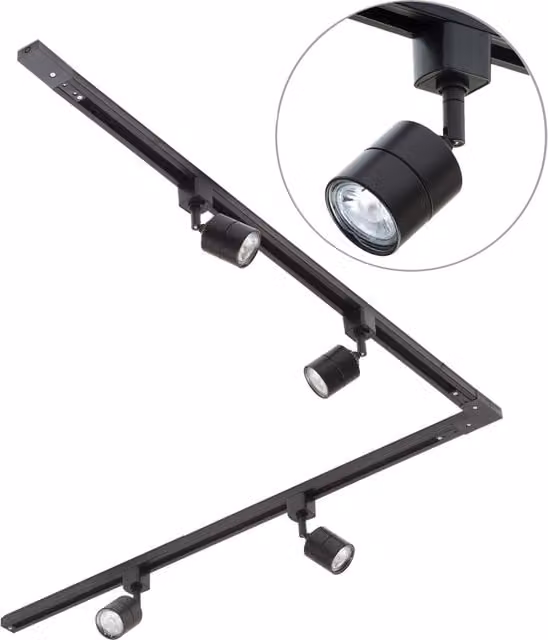 Litecraft 2m L-Shape Track Light Kit with Soho Spotlight Heads and LED Bulbs, Black