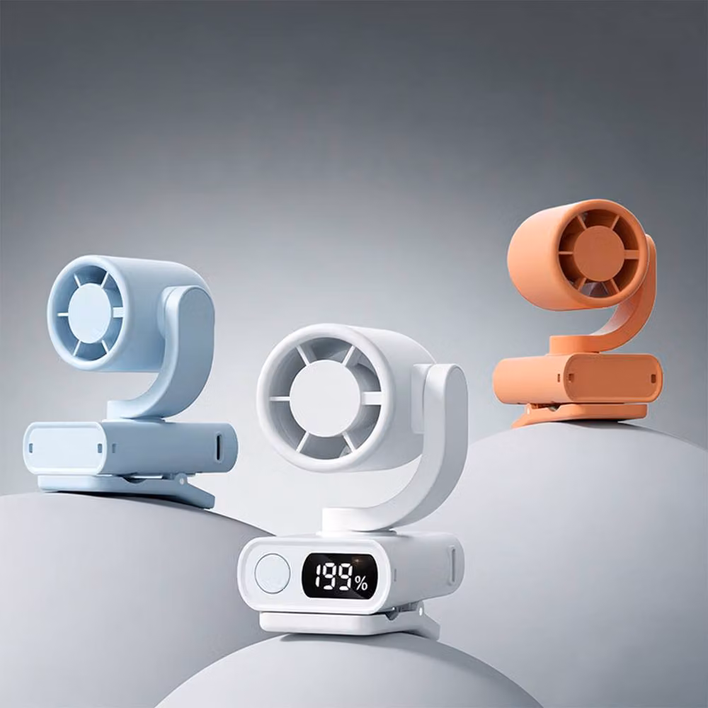 Quipulse Mini Rechargeable Clip Fan with Digital Display and Oscillation in Orange – 2